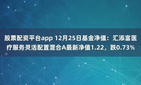 股票配资平台app 12月25日基金净值：汇添富医疗服务灵活配置混合A最新净值1.22，跌0.73%