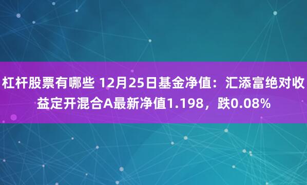 杠杆股票有哪些 12月25日基金净值：汇添富绝对收益定开混合A最新净值1.198，跌0.08%